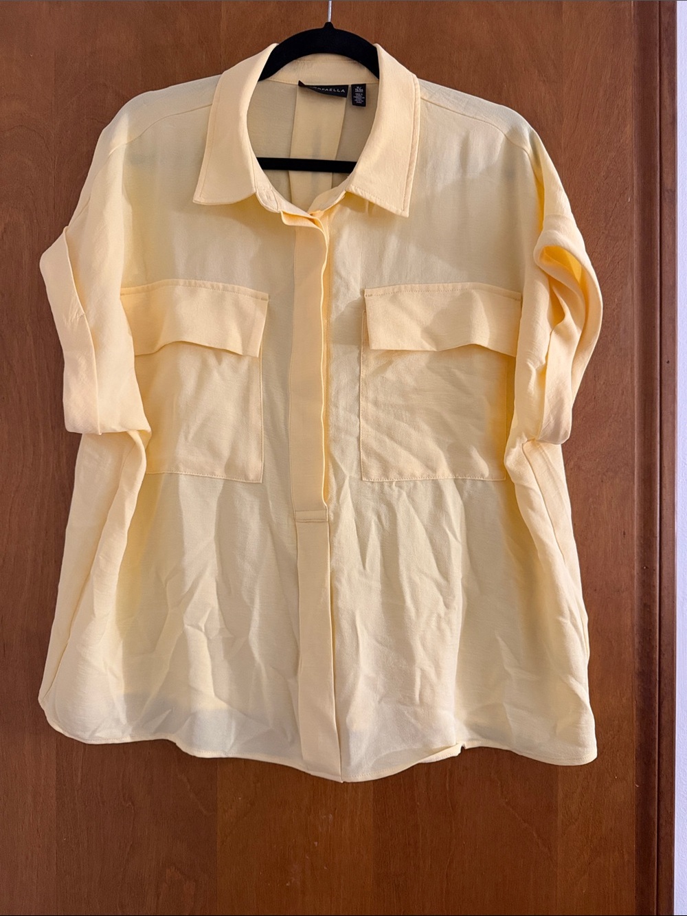 Rafaella Pale Yellow Button-Front Utility Shirt